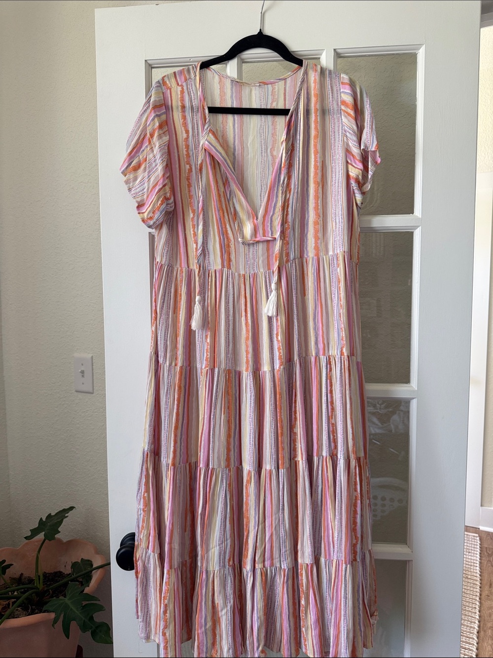Karlie Multi-Color Striped Tiered Midi Dress